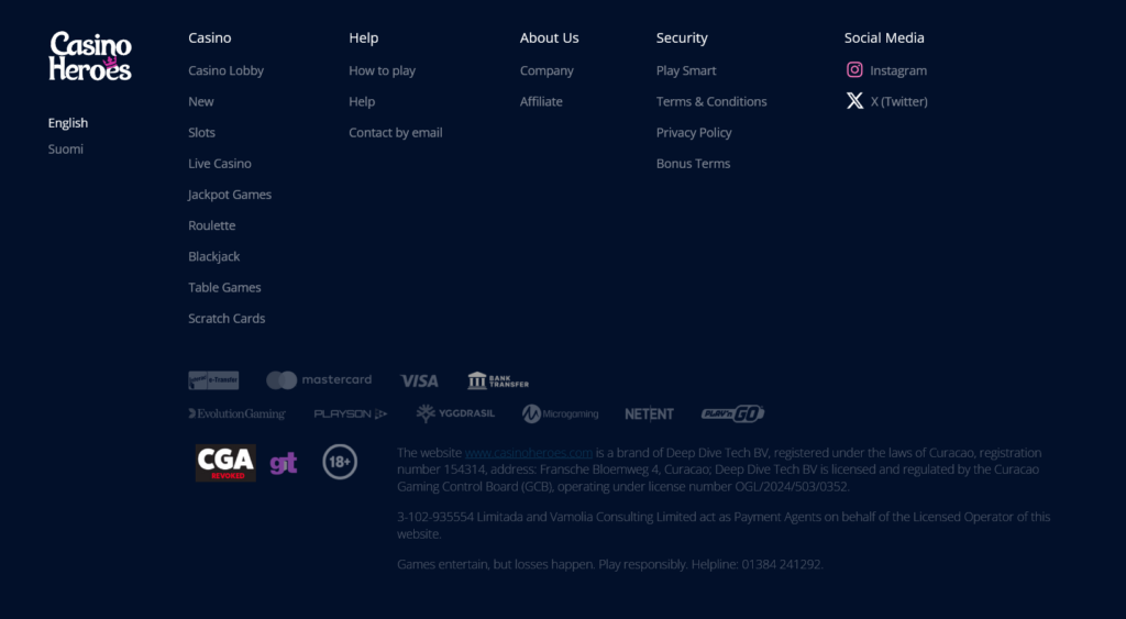 casino heroes footer with revoked license
