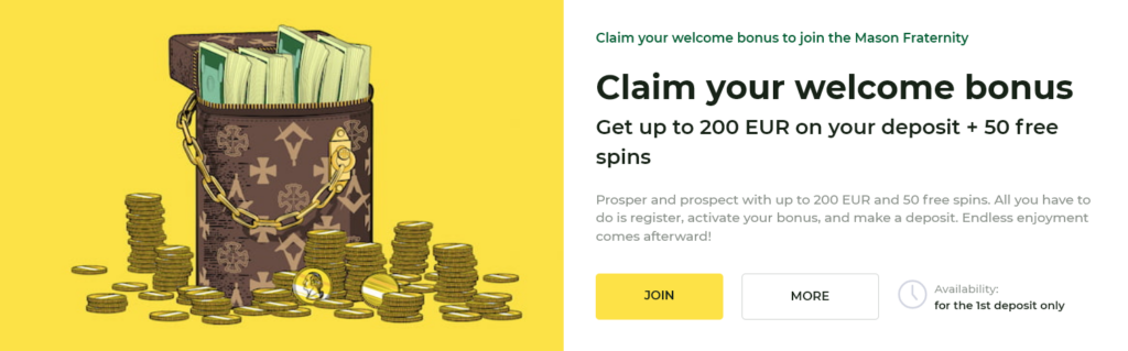Mason Slots Casino Welcome Bonus Banner