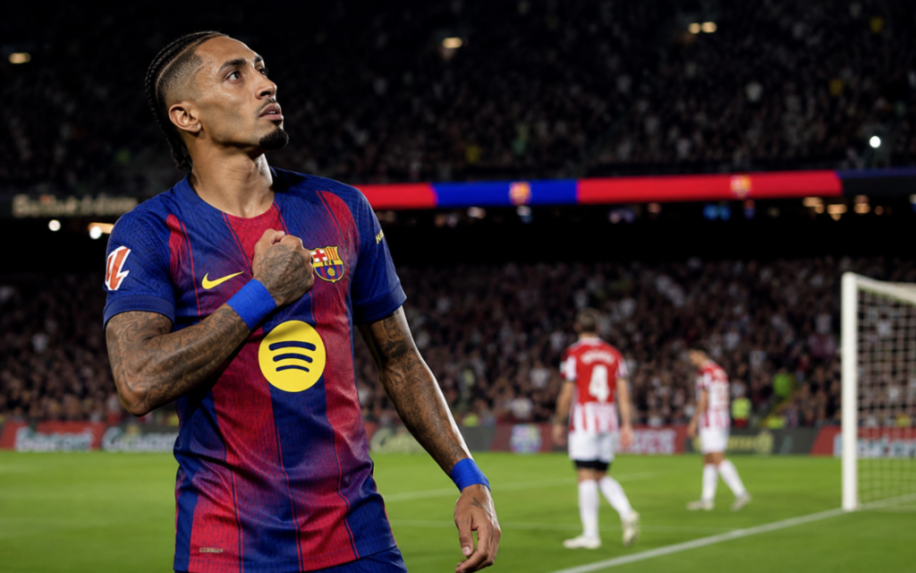 Raphinha Shines Again as Barcelona Beat Athletic Club in Camp Nou Home Opener