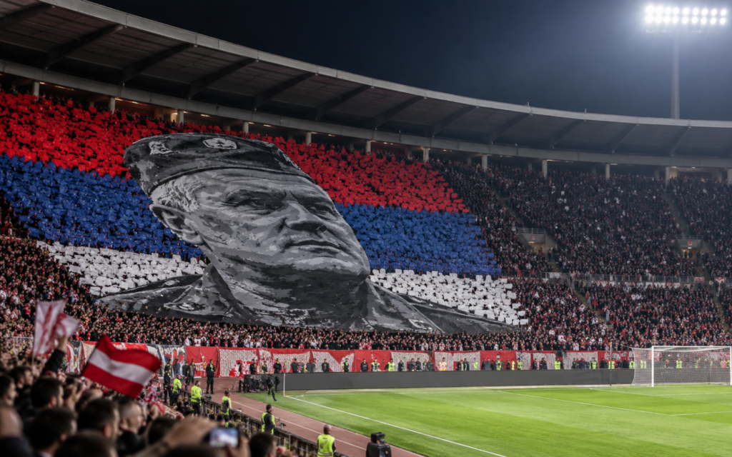 Red Star Fans Display Ratko Mladic Tifo Before Belgrade Derby Win